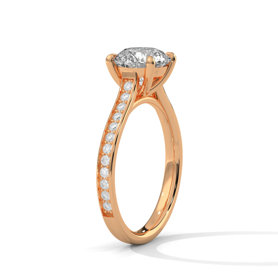 1.29 CT Round Cut With Side Accents Solitaire Diamond Ring