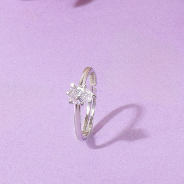 Pear Moissanite Solitaire Ring - 1 Carat In 14K White Gold Plated (Adjustable)