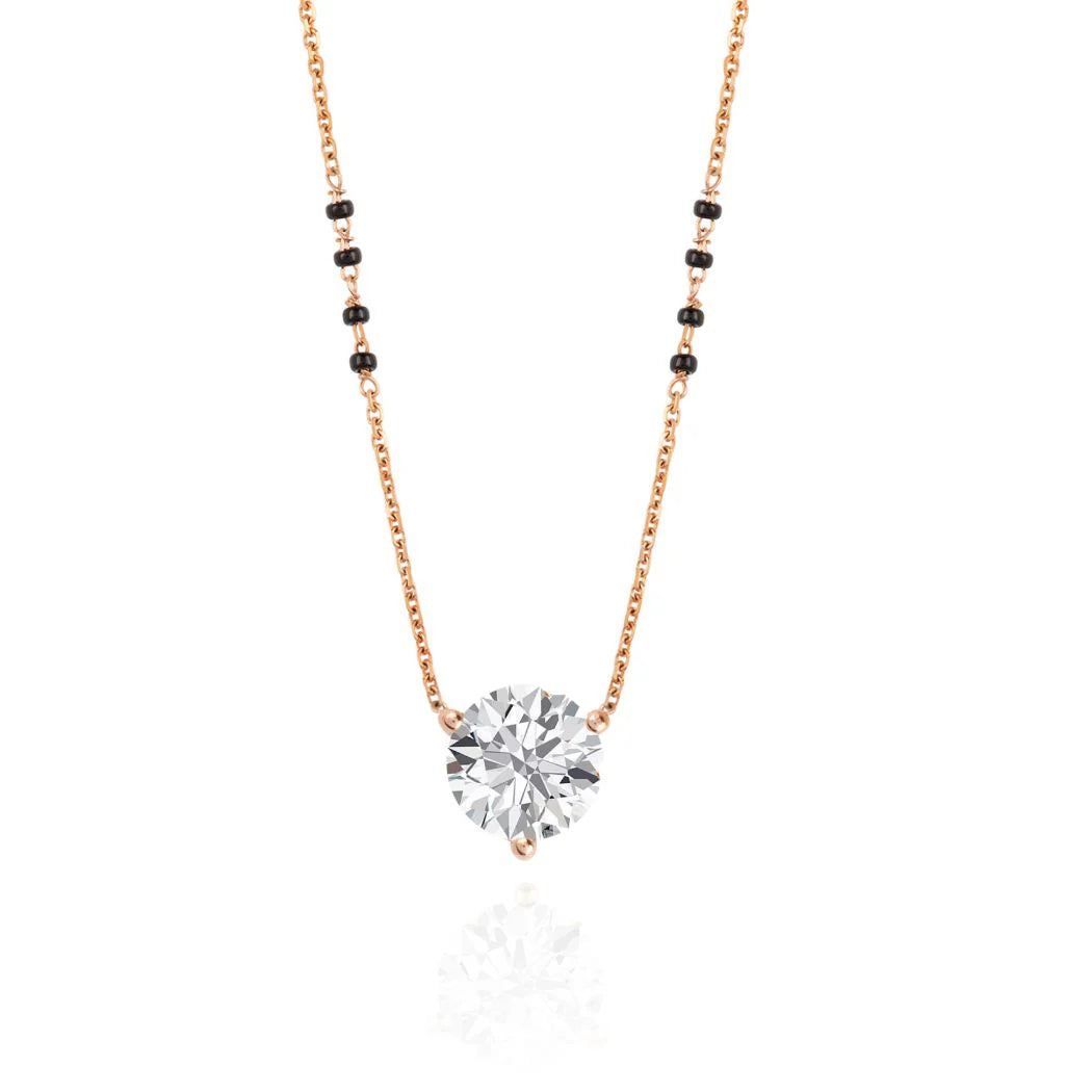Round Moissanite Solitaire Mangalsutra - 1 CARAT in 14K Yellow Gold Plated