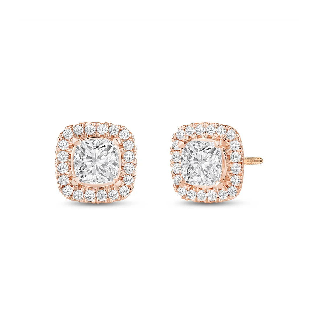2 CT Cushion Cut Halo Moissanite Diamond Stud Earrings for Her