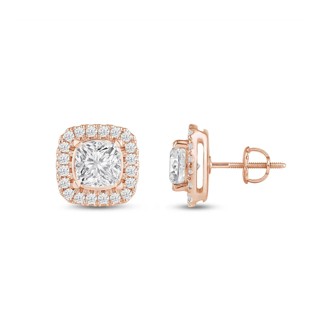 2 CT Cushion Cut Halo Moissanite Diamond Stud Earrings for Her
