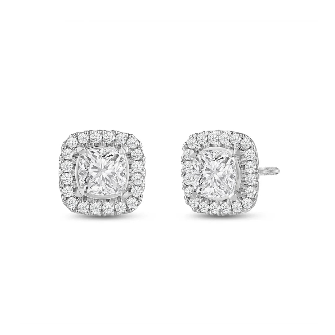 2 CT Cushion Cut Halo Moissanite Diamond Stud Earrings for Her