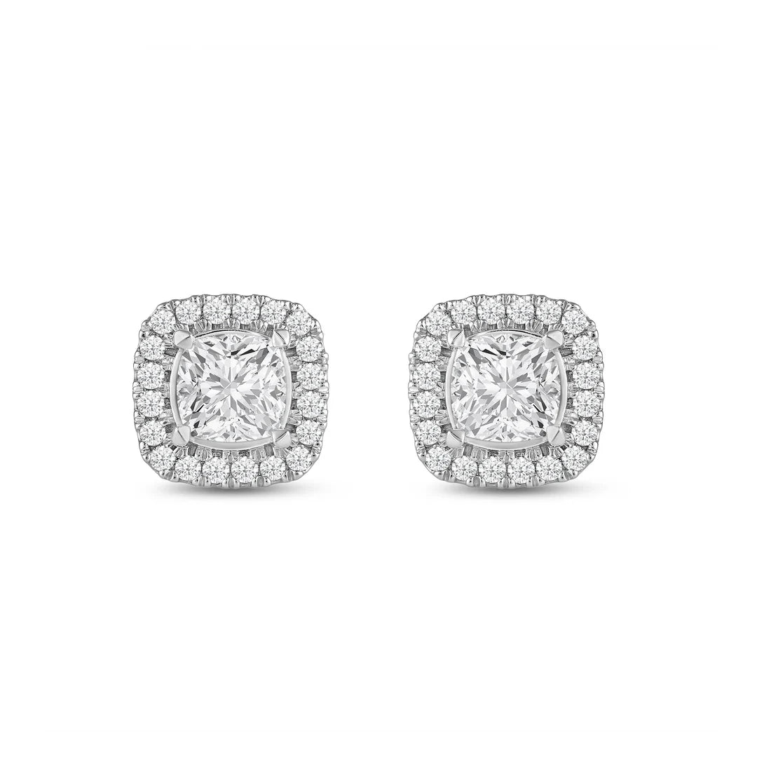 2 CT Cushion Cut Halo Moissanite Diamond Stud Earrings for Her