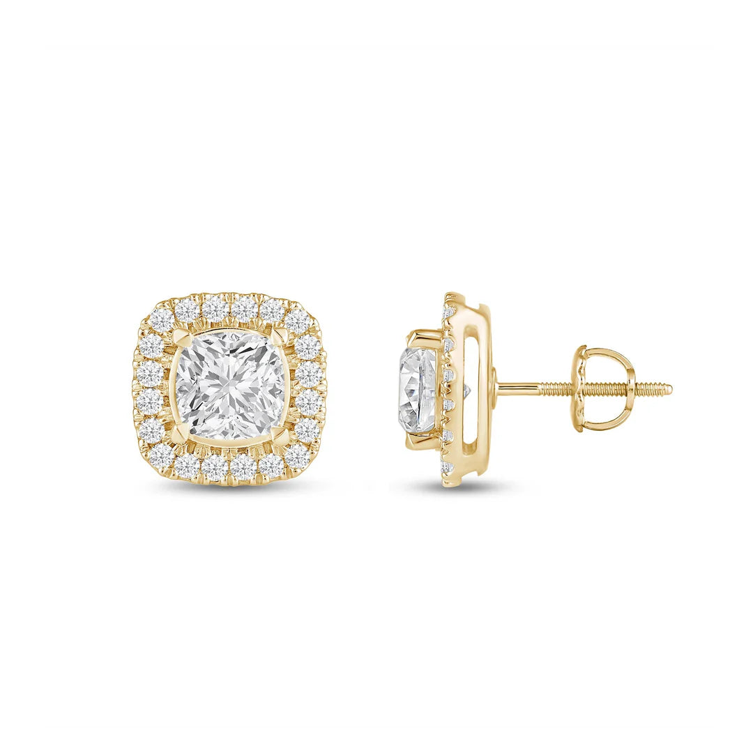 2 CT Cushion Cut Halo Moissanite Diamond Stud Earrings for Her