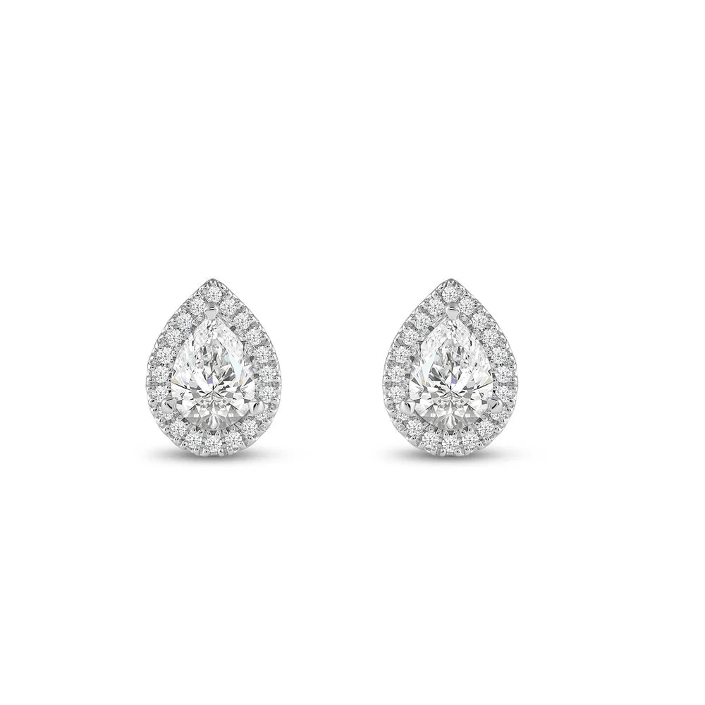 2 CT Pear Cut Moissanite Diamond Halo Stud Earrings for Women