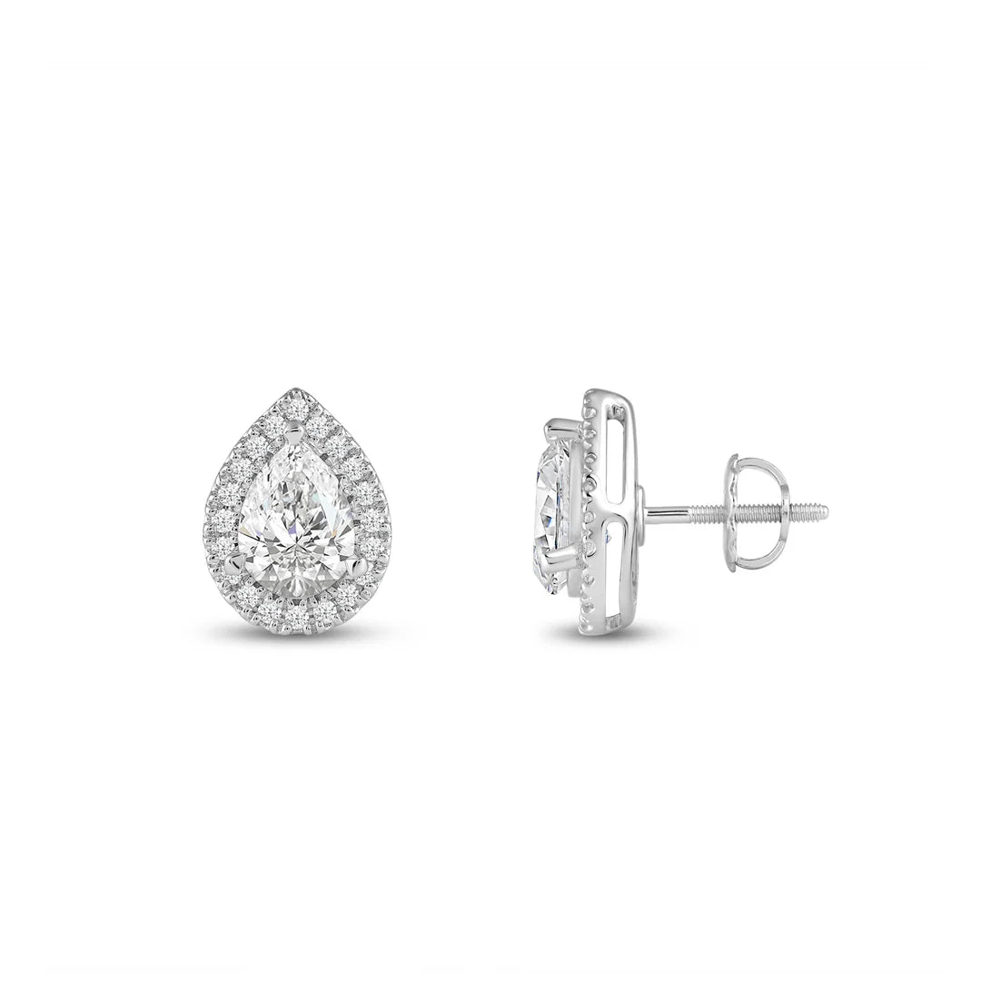 2 CT Pear Cut Moissanite Diamond Halo Stud Earrings for Women