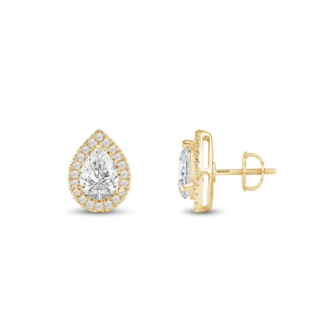2 CT Pear Cut Moissanite Diamond Halo Stud Earrings for Women