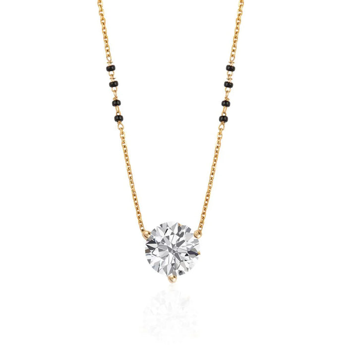 Round Moissanite Solitaire Mangalsutra - 1 CARAT in 14K Yellow Gold Plated