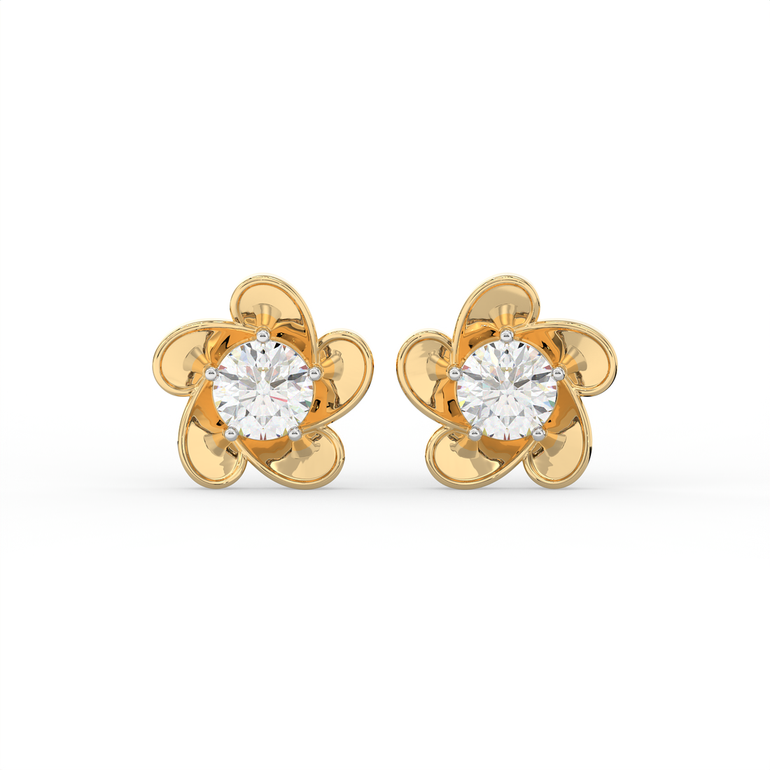 2 CT Round Cut Floral Moissanite Stud Earrings in 925 Sterling Silver with Gold Vermeil