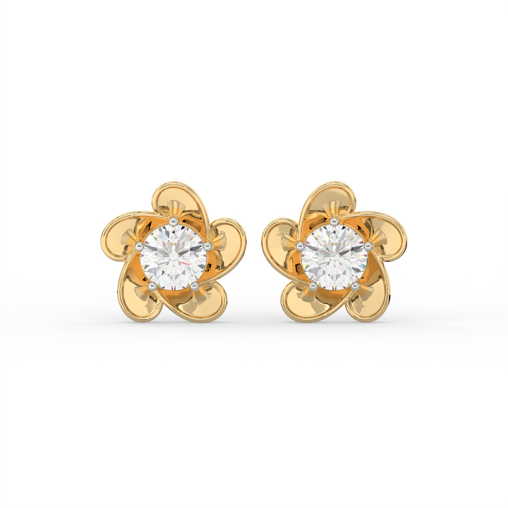 2 CT Round Cut Floral Moissanite Stud Earrings in 925 Sterling Silver with Gold Vermeil