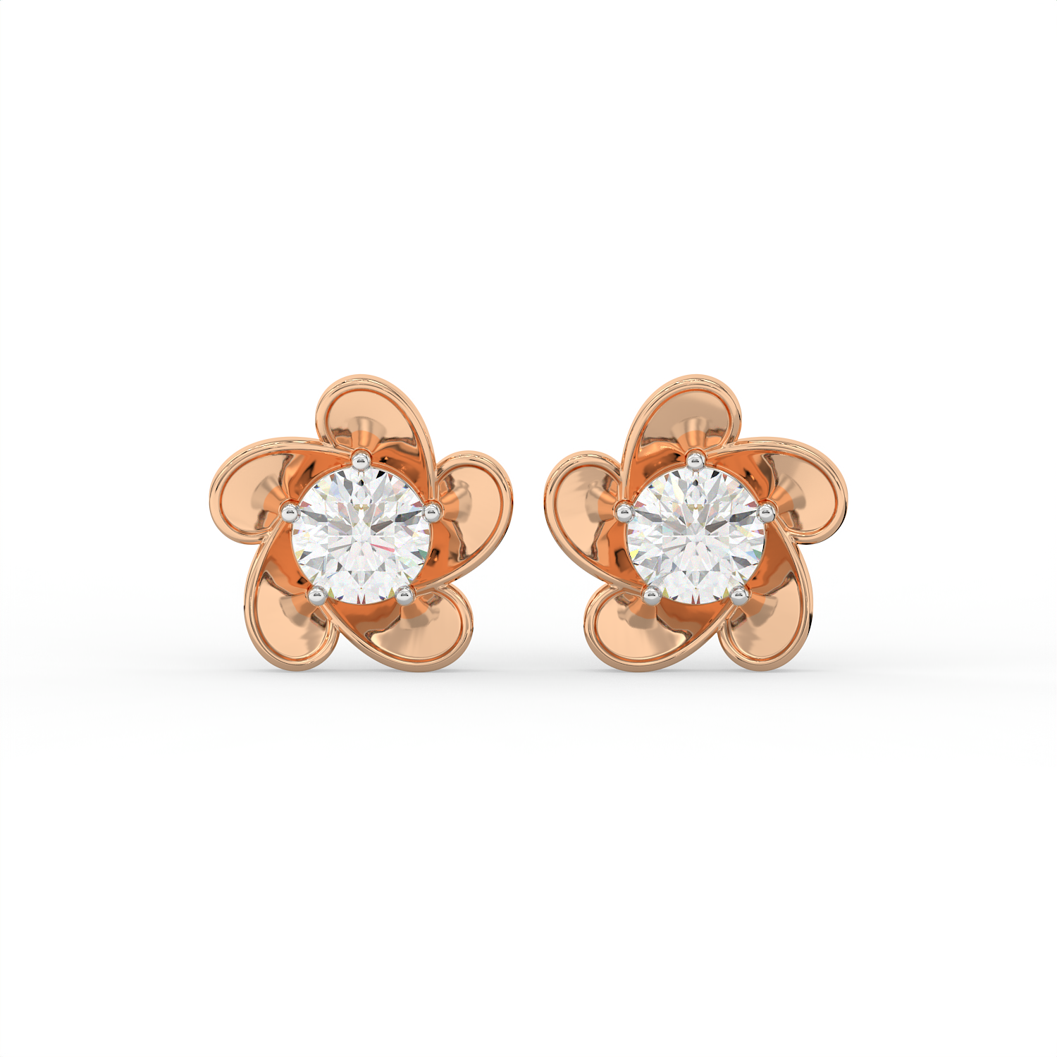 2 CT Round Cut Floral Moissanite Stud Earrings in 925 Sterling Silver with Gold Vermeil
