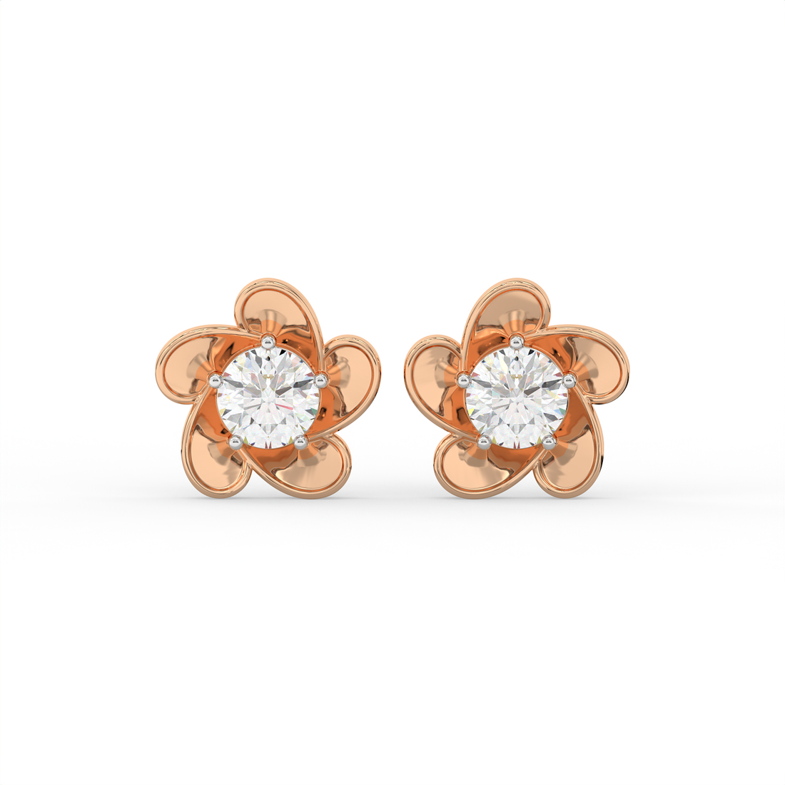 2 CT Round Cut Floral Moissanite Stud Earrings in 925 Sterling Silver with Gold Vermeil