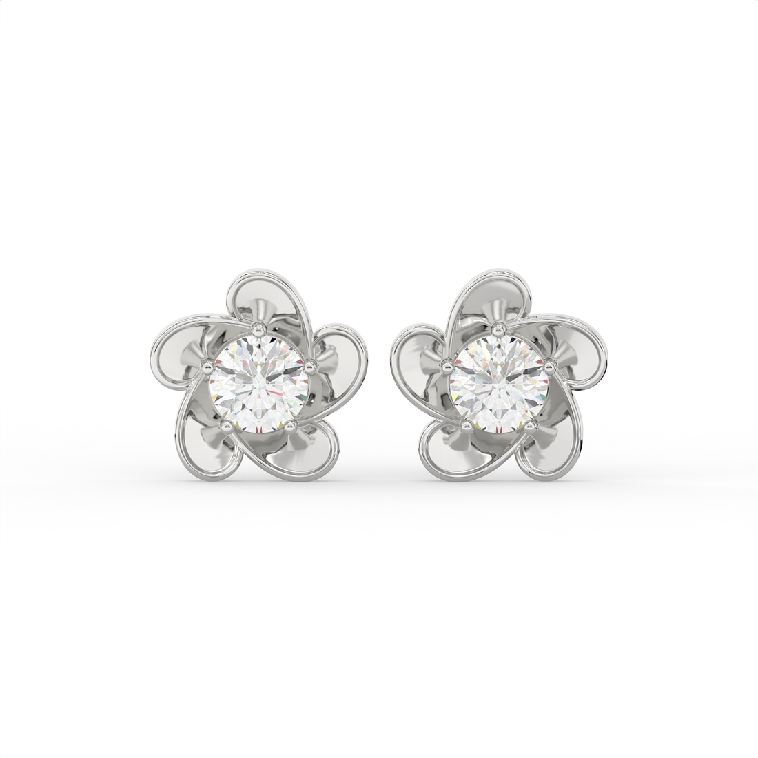 2 CT Round Cut Floral Moissanite Stud Earrings in 925 Sterling Silver with Gold Vermeil