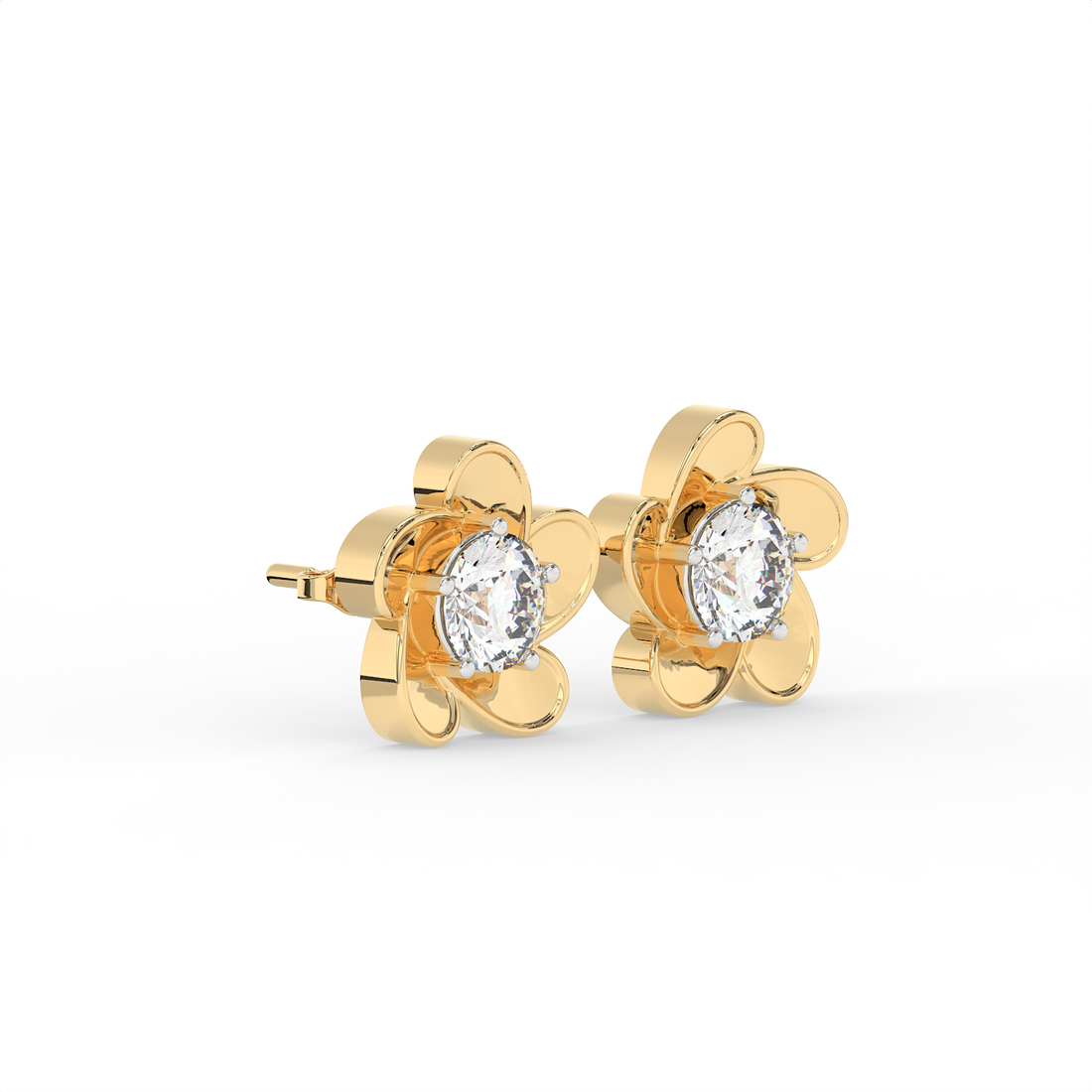 2 CT Round Cut Floral Moissanite Stud Earrings in 925 Sterling Silver with Gold Vermeil