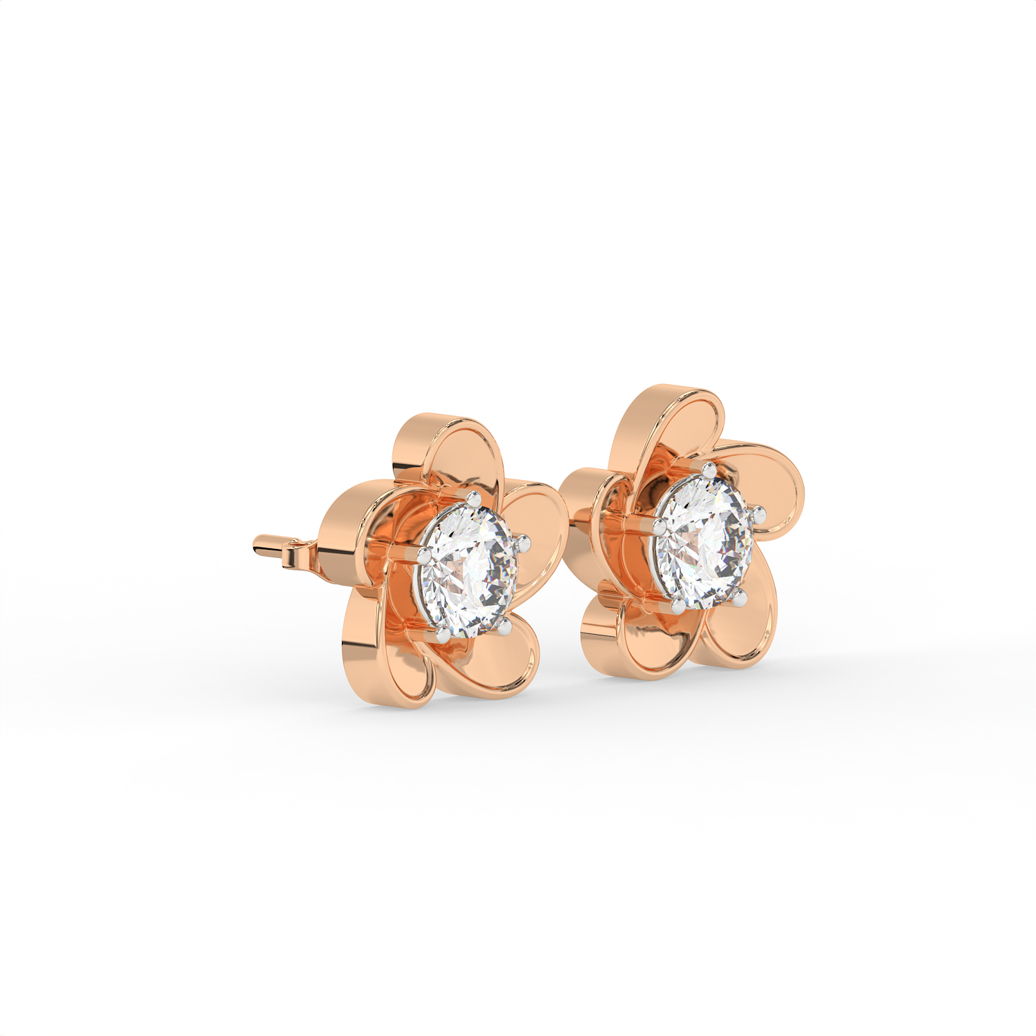 2 CT Round Cut Floral Moissanite Stud Earrings in 925 Sterling Silver with Gold Vermeil