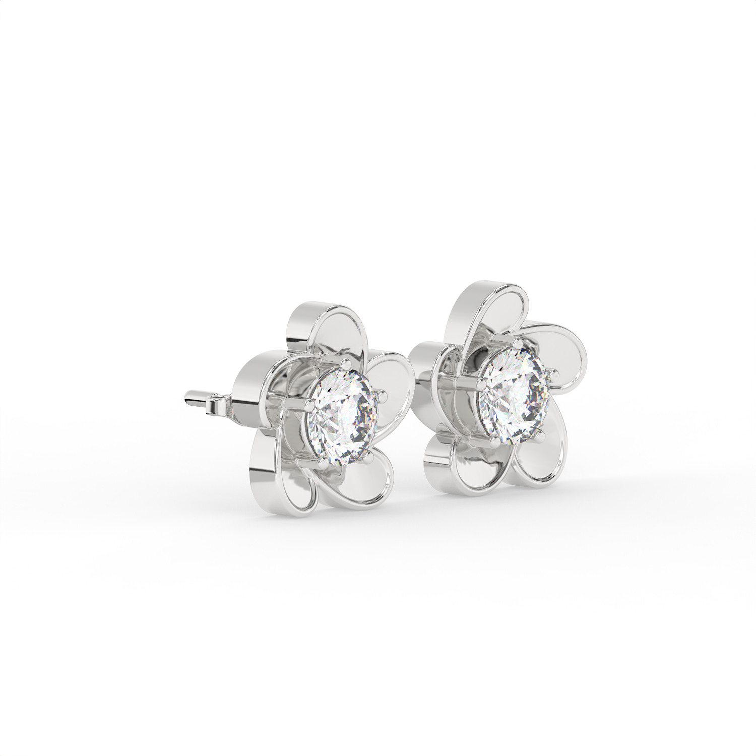 2 CT Round Cut Floral Moissanite Stud Earrings in 925 Sterling Silver with Gold Vermeil