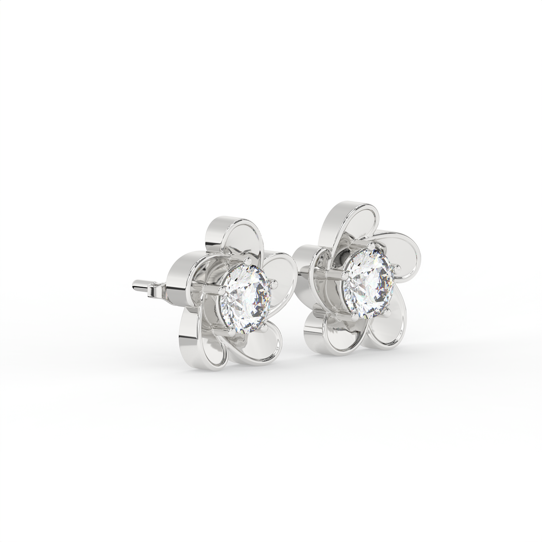 2 CT Round Cut Floral Moissanite Stud Earrings in 925 Sterling Silver with Gold Vermeil