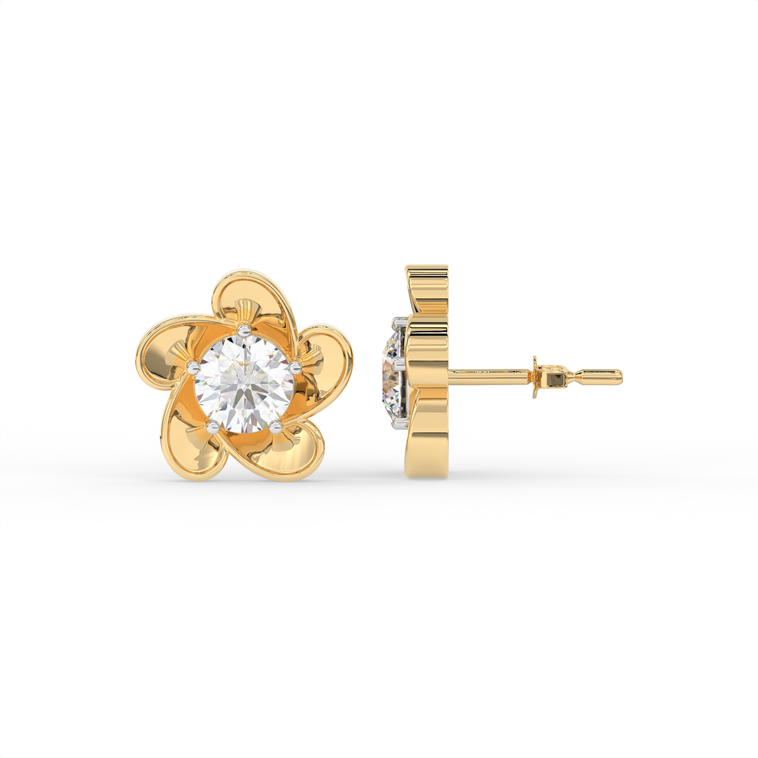2 CT Round Cut Floral Moissanite Stud Earrings in 925 Sterling Silver with Gold Vermeil