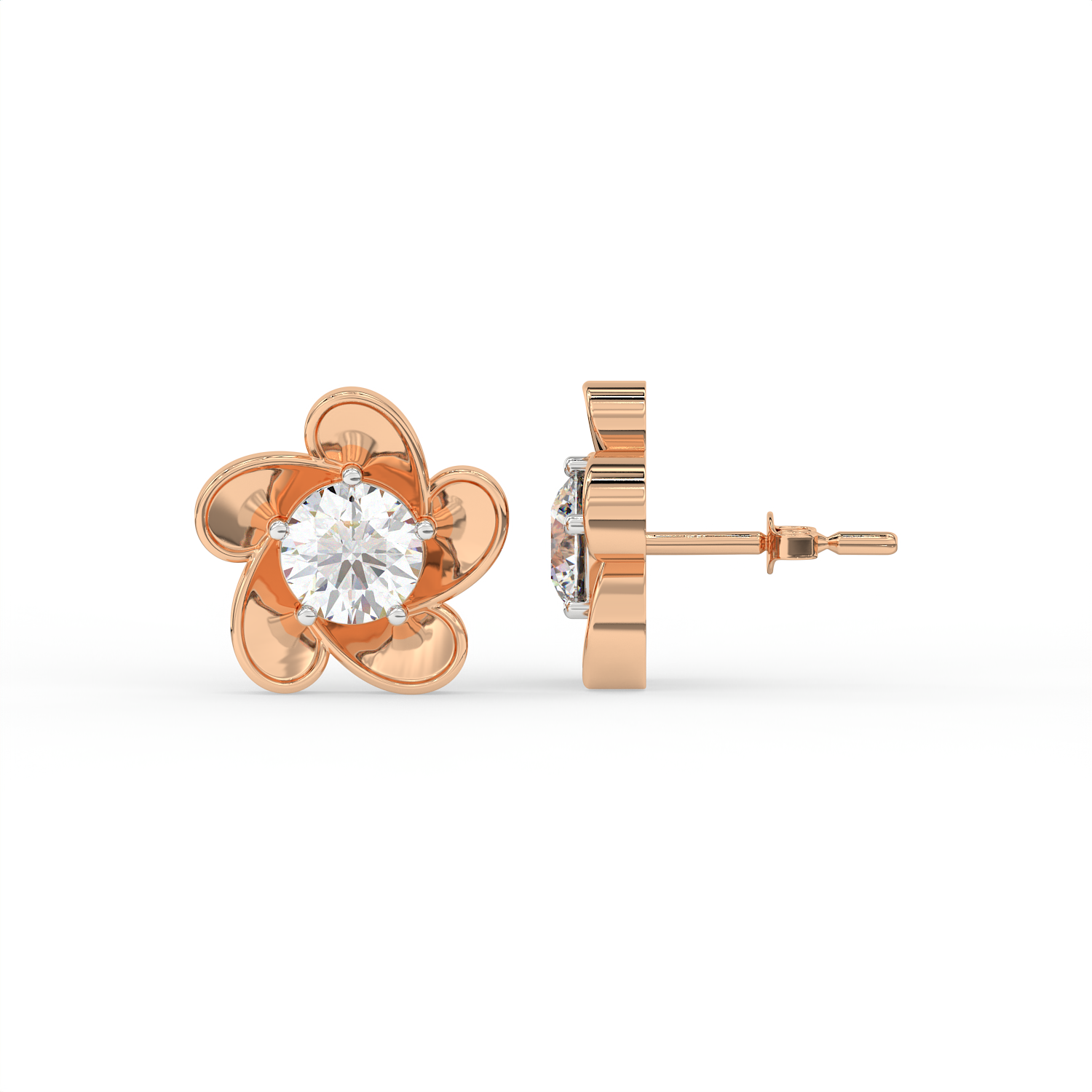2 CT Round Cut Floral Moissanite Stud Earrings in 925 Sterling Silver with Gold Vermeil