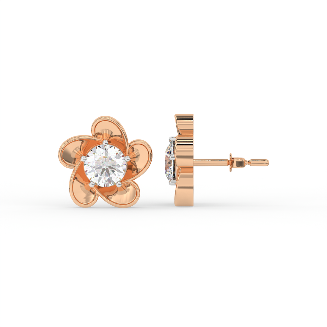 2 CT Round Cut Floral Moissanite Stud Earrings in 925 Sterling Silver with Gold Vermeil