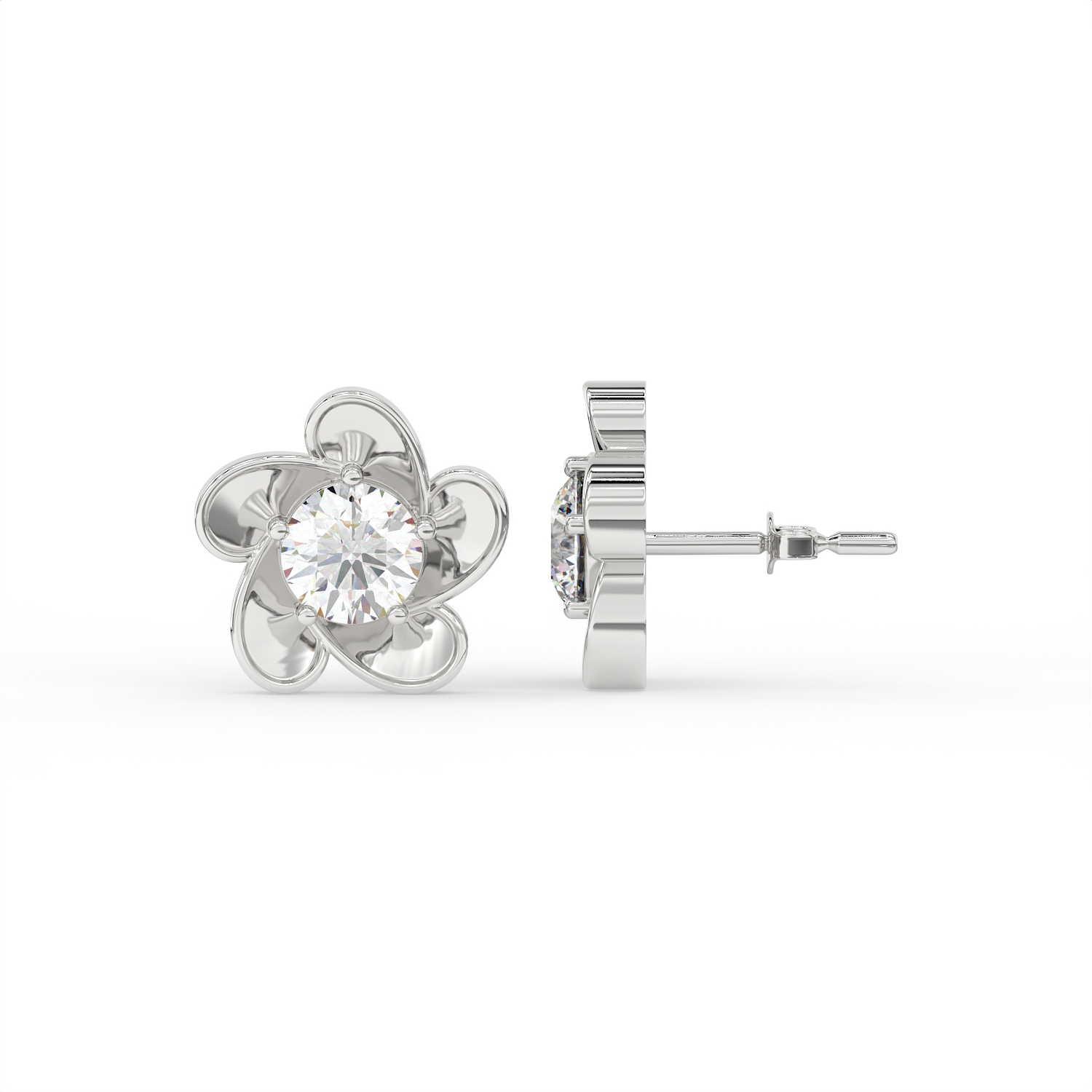 2 CT Round Cut Floral Moissanite Stud Earrings in 925 Sterling Silver with Gold Vermeil