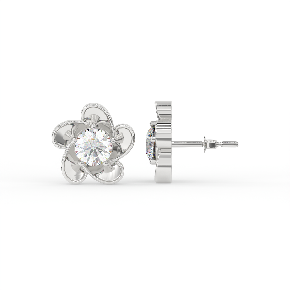 2 CT Round Cut Floral Moissanite Stud Earrings in 925 Sterling Silver with Gold Vermeil