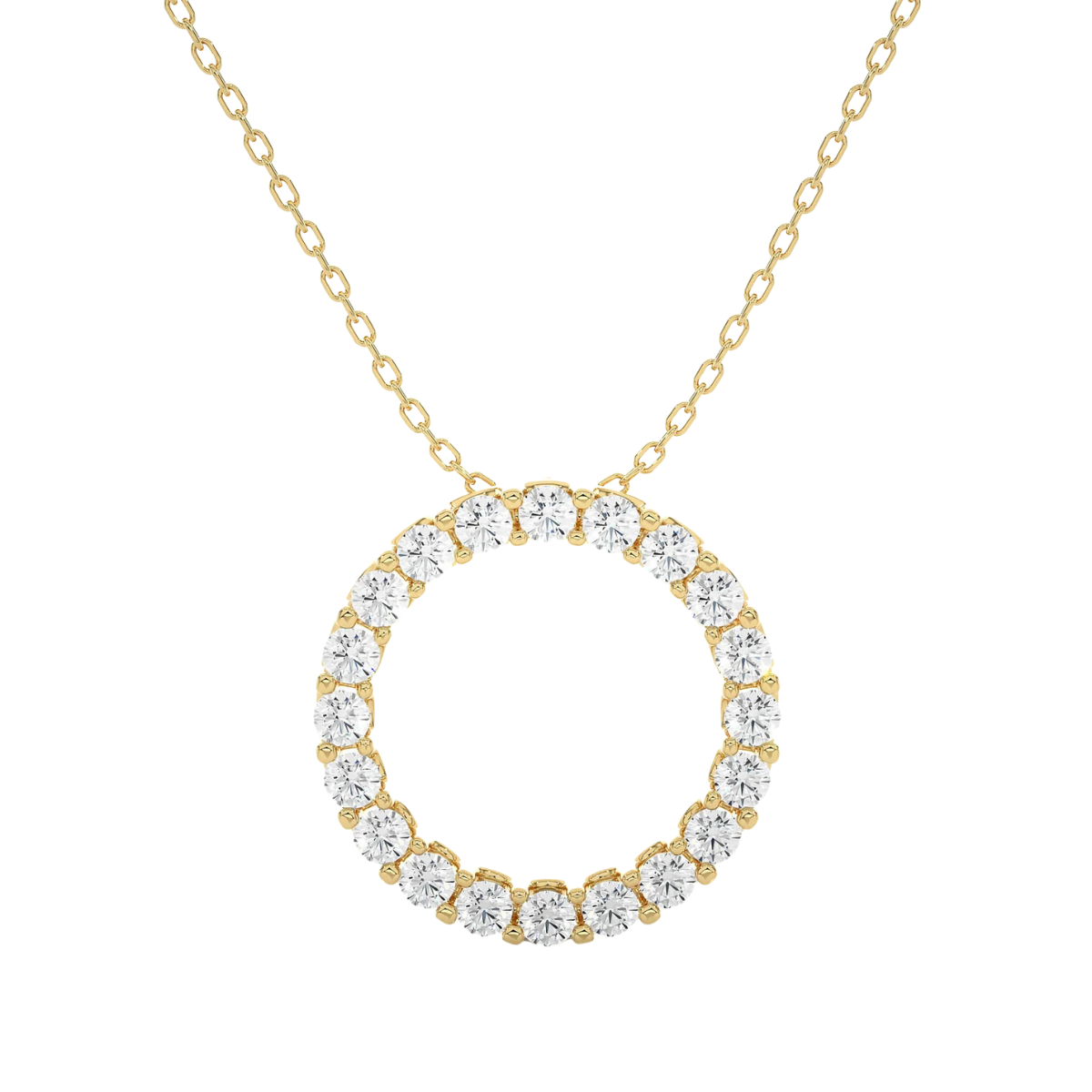 Round Moissanite Delicate Circle Pendant - 1.64 CARAT in 14K Yellow Gold Plated