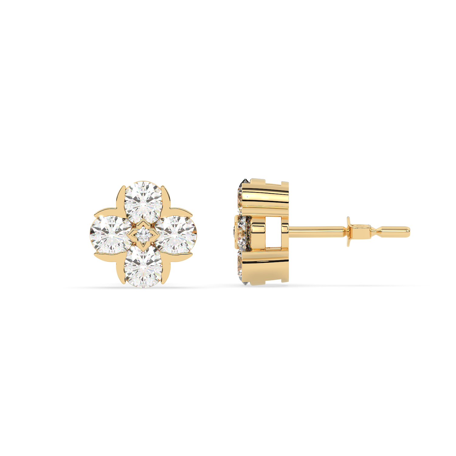2 CT Round Cut Floral Moissanite Cluster Stud Earrings in 925 Sterling Silver with Gold Vermeil