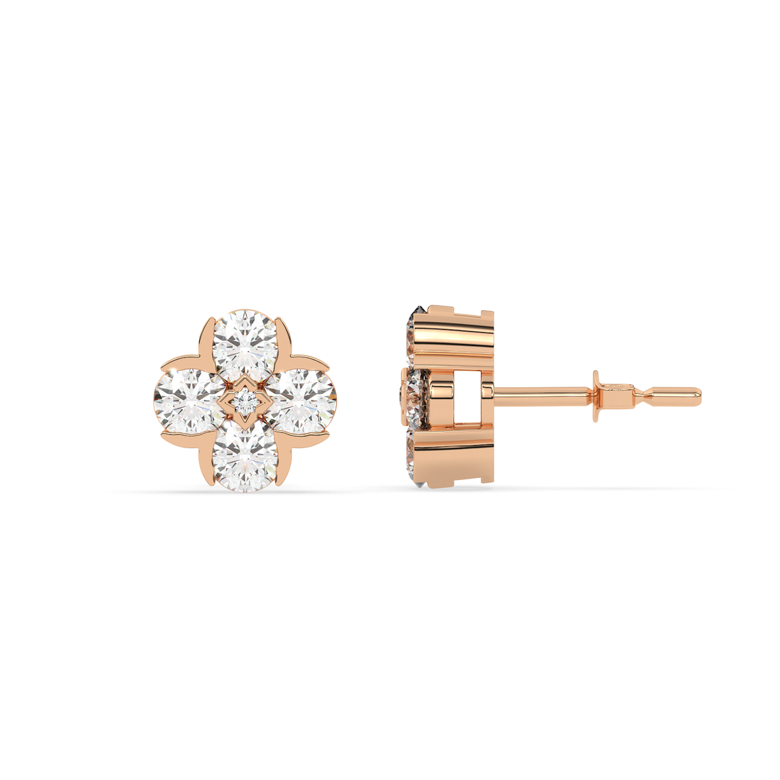 2 CT Round Cut Floral Moissanite Cluster Stud Earrings in 925 Sterling Silver with Gold Vermeil