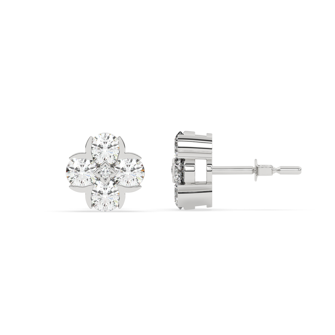 2 CT Round Cut Floral Moissanite Cluster Stud Earrings in 925 Sterling Silver with Gold Vermeil