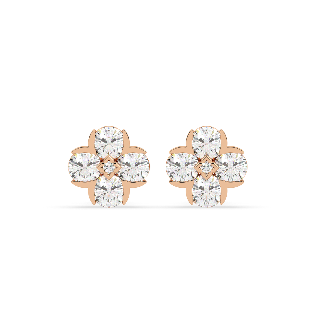 2 CT Round Cut Floral Moissanite Cluster Stud Earrings in 925 Sterling Silver with Gold Vermeil