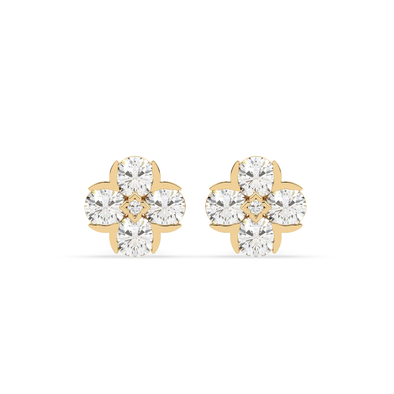 2 CT Round Cut Floral Moissanite Cluster Stud Earrings in 925 Sterling Silver with Gold Vermeil