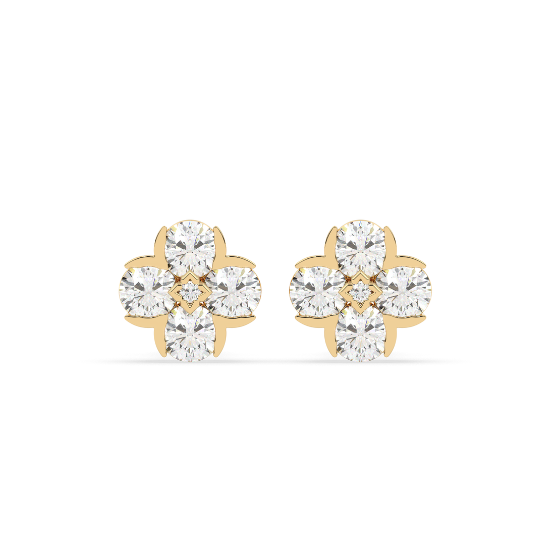 2 CT Round Cut Floral Moissanite Cluster Stud Earrings in 925 Sterling Silver with Gold Vermeil