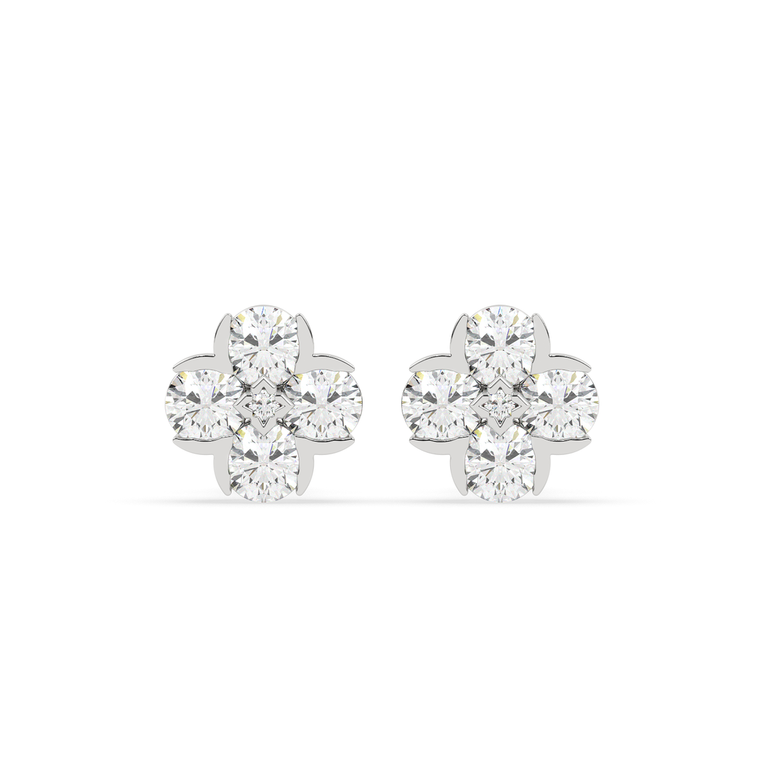 2 CT Round Cut Floral Moissanite Cluster Stud Earrings in 925 Sterling Silver with Gold Vermeil