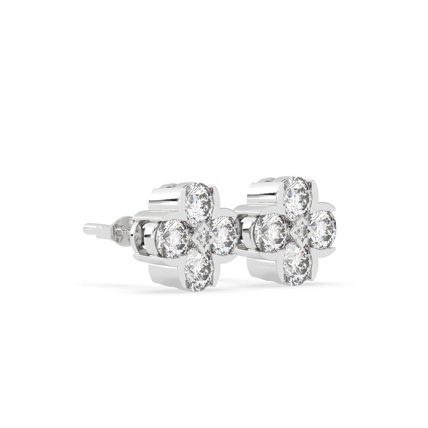 2 CT Round Cut Floral Moissanite Cluster Stud Earrings in 925 Sterling Silver with Gold Vermeil