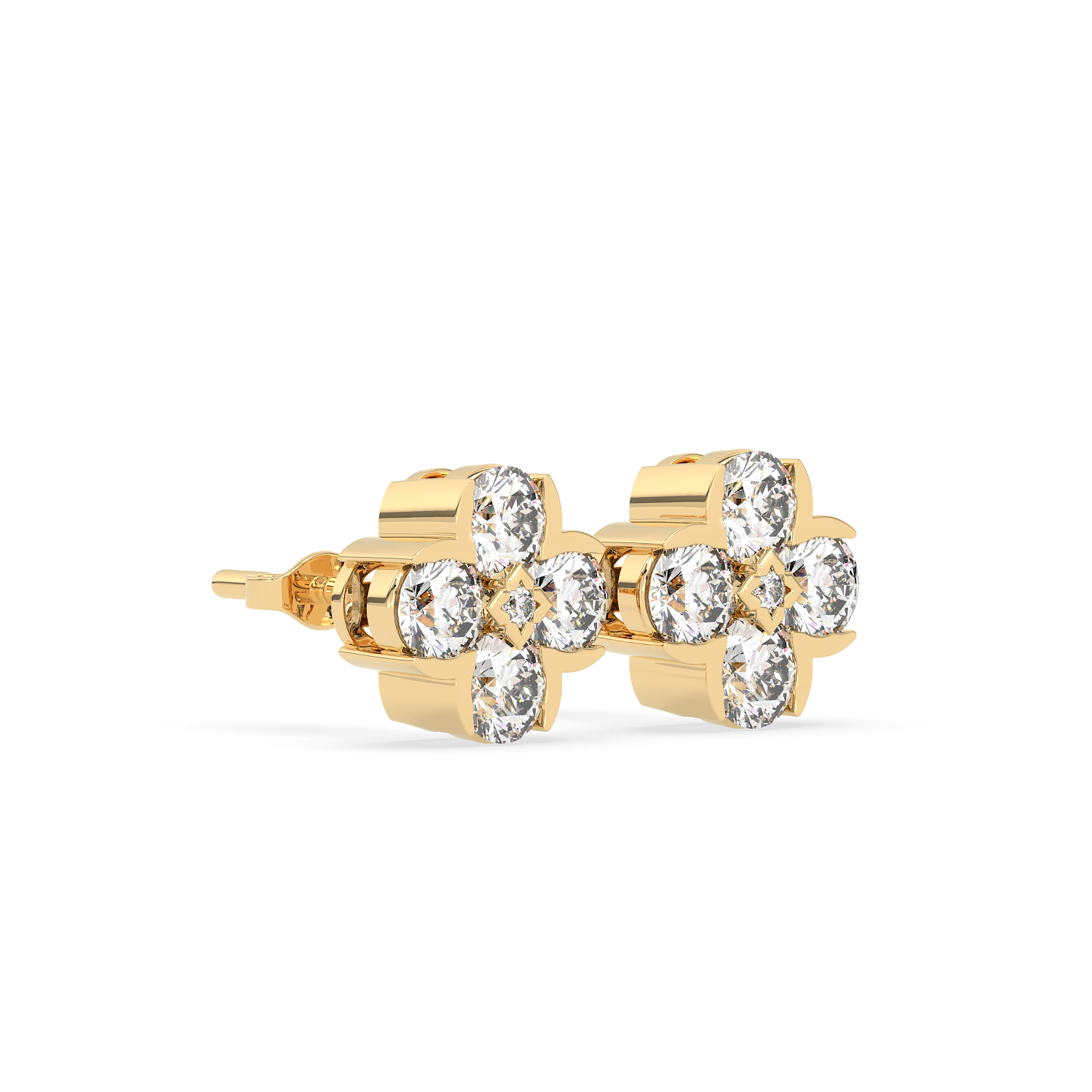 2 CT Round Cut Floral Moissanite Cluster Stud Earrings in 925 Sterling Silver with Gold Vermeil