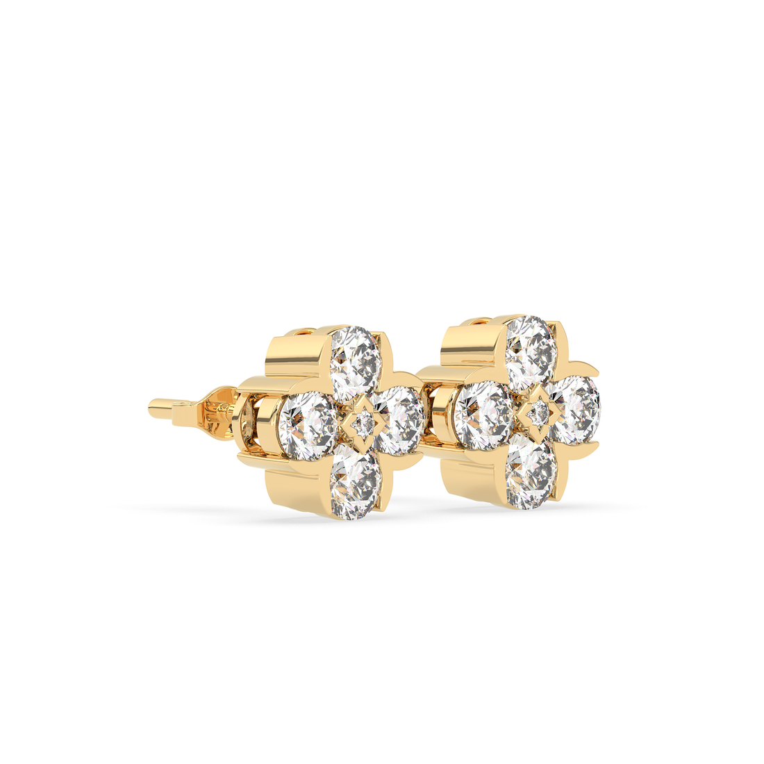 2 CT Round Cut Floral Moissanite Cluster Stud Earrings in 925 Sterling Silver with Gold Vermeil