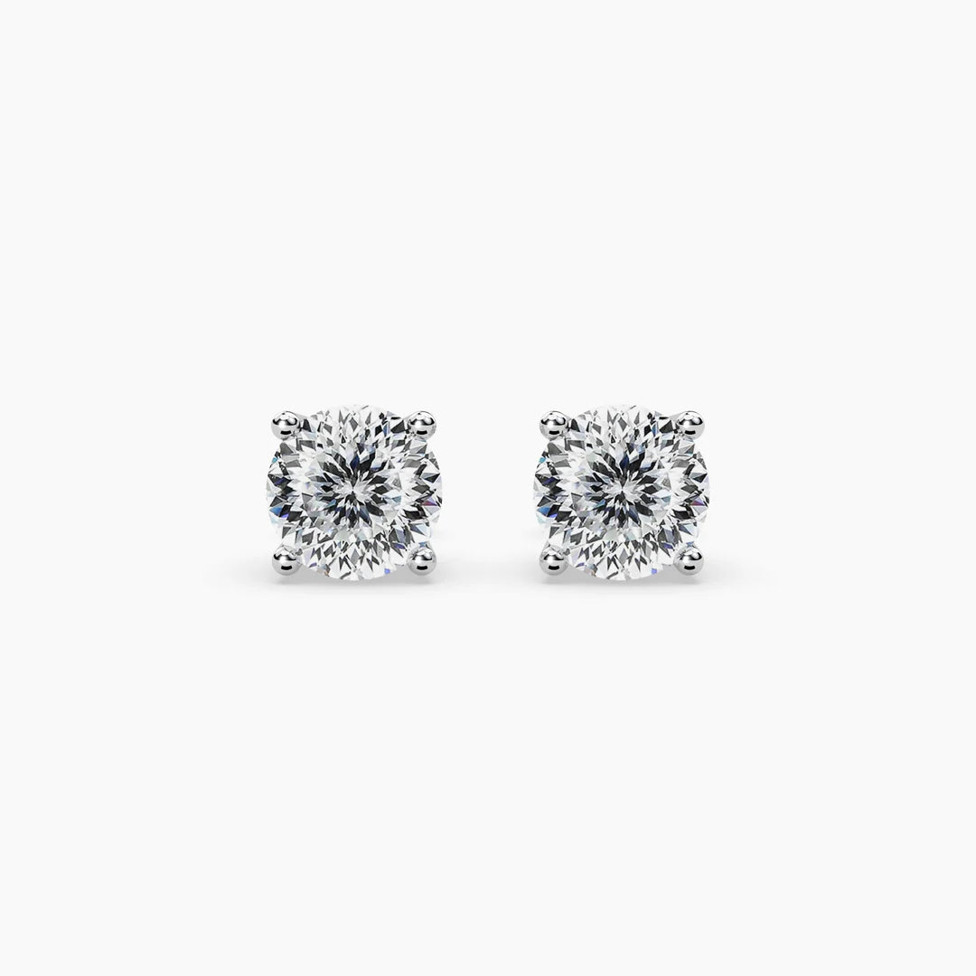 Round Portuguese Cut Moissanite Solitaire Stud Earrings in 925 Sterling Silver with Vermeil Plating