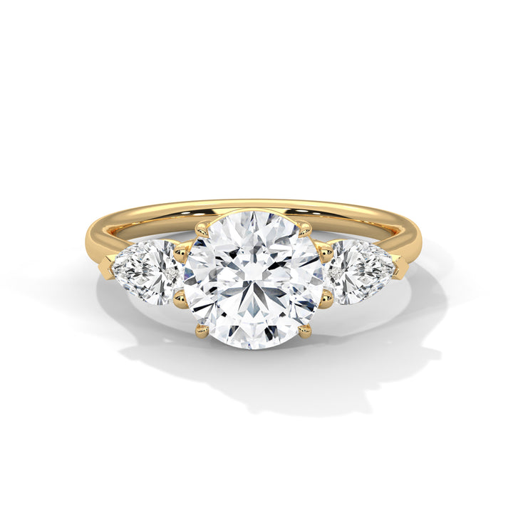 3.00 CT Three Stone Round And Pear Cut Solitaire Diamond Ring
