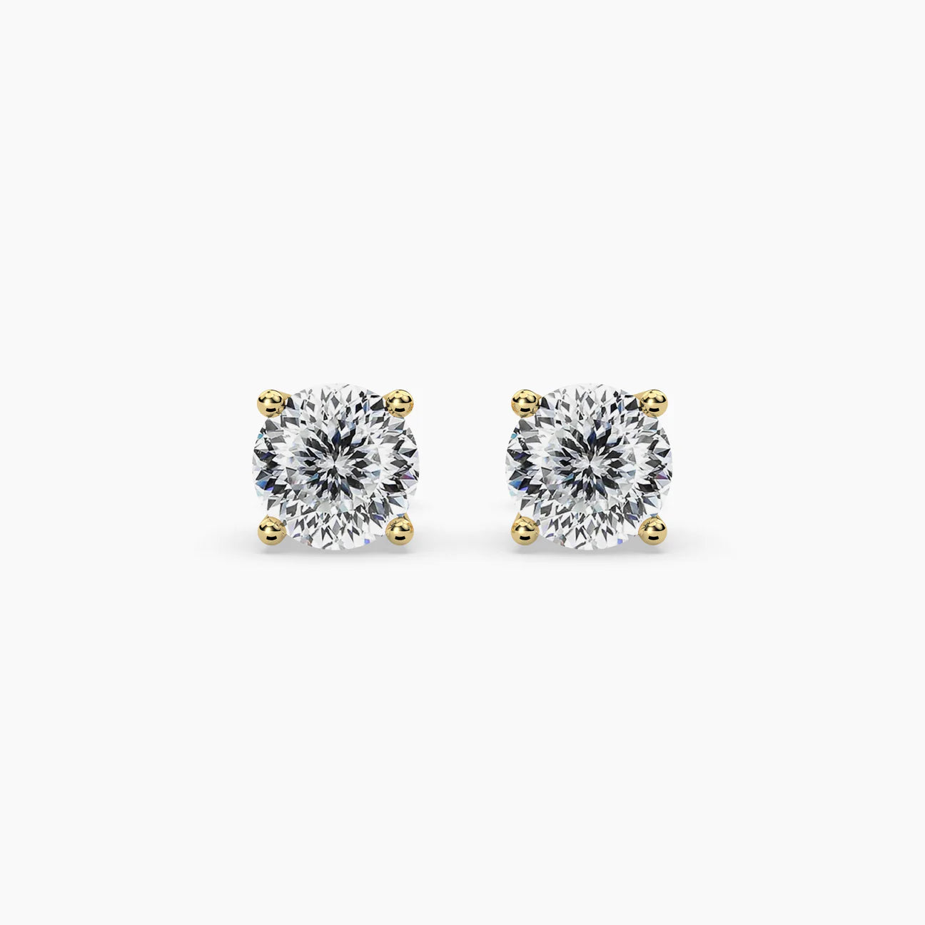 Round Portuguese Cut Moissanite Solitaire Stud Earrings in 925 Sterling Silver with Vermeil Plating
