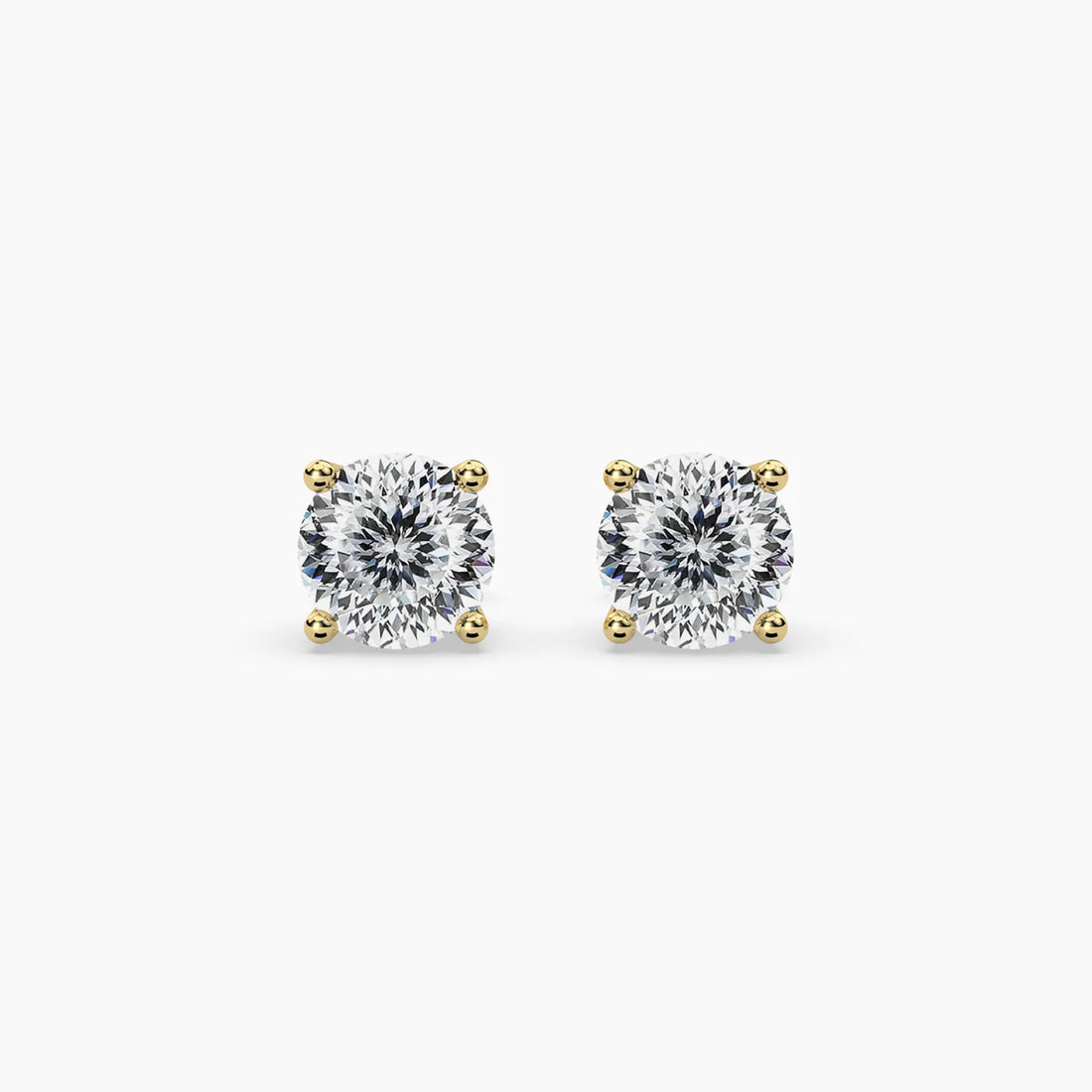 Round Portuguese Cut Moissanite Solitaire Stud Earrings in 925 Sterling Silver with Vermeil Plating