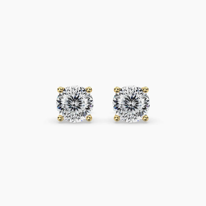 Round Portuguese Cut Moissanite Solitaire Stud Earrings in 925 Sterling Silver with Vermeil Plating