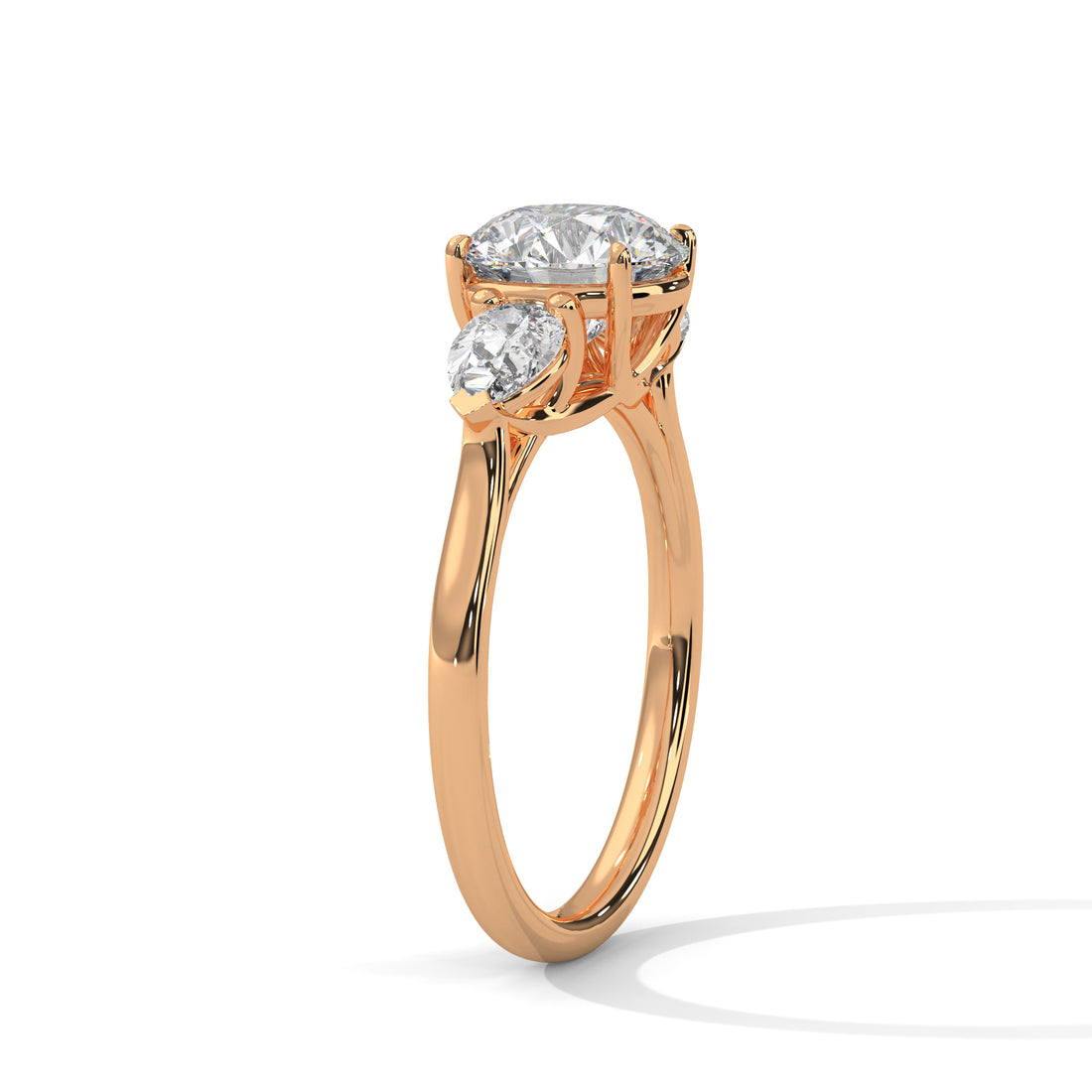 3.00 CT Three Stone Round And Pear Cut Solitaire Diamond Ring