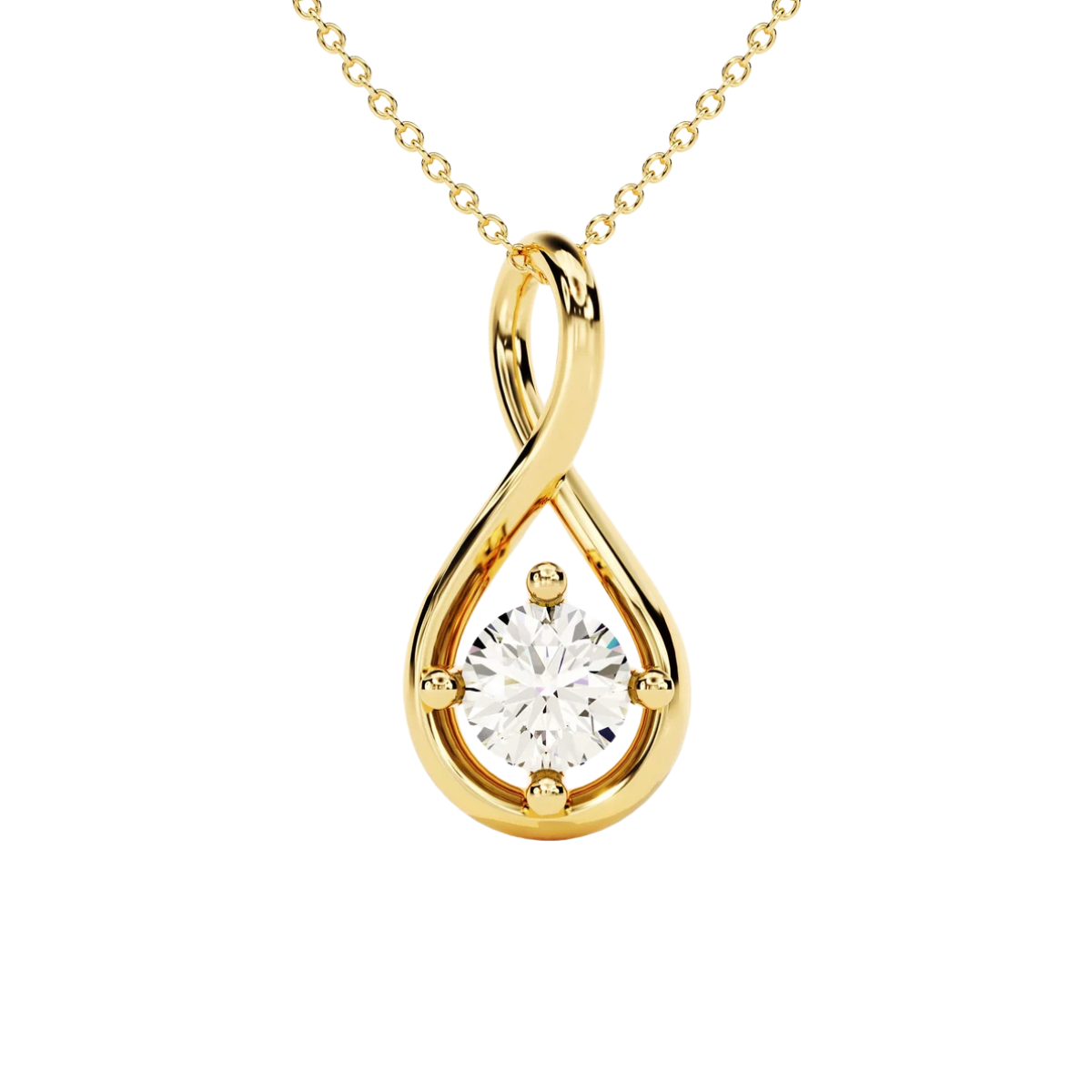 Round Moissanite Solitaire Infinity Pendant - 1 CARAT in 14K Yellow Gold Plated
