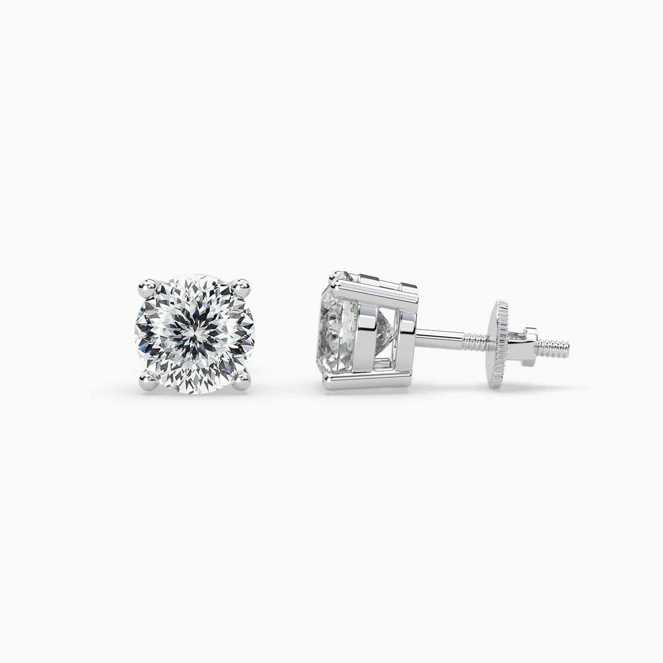Round Portuguese Cut Moissanite Solitaire Stud Earrings in 925 Sterling Silver with Vermeil Plating