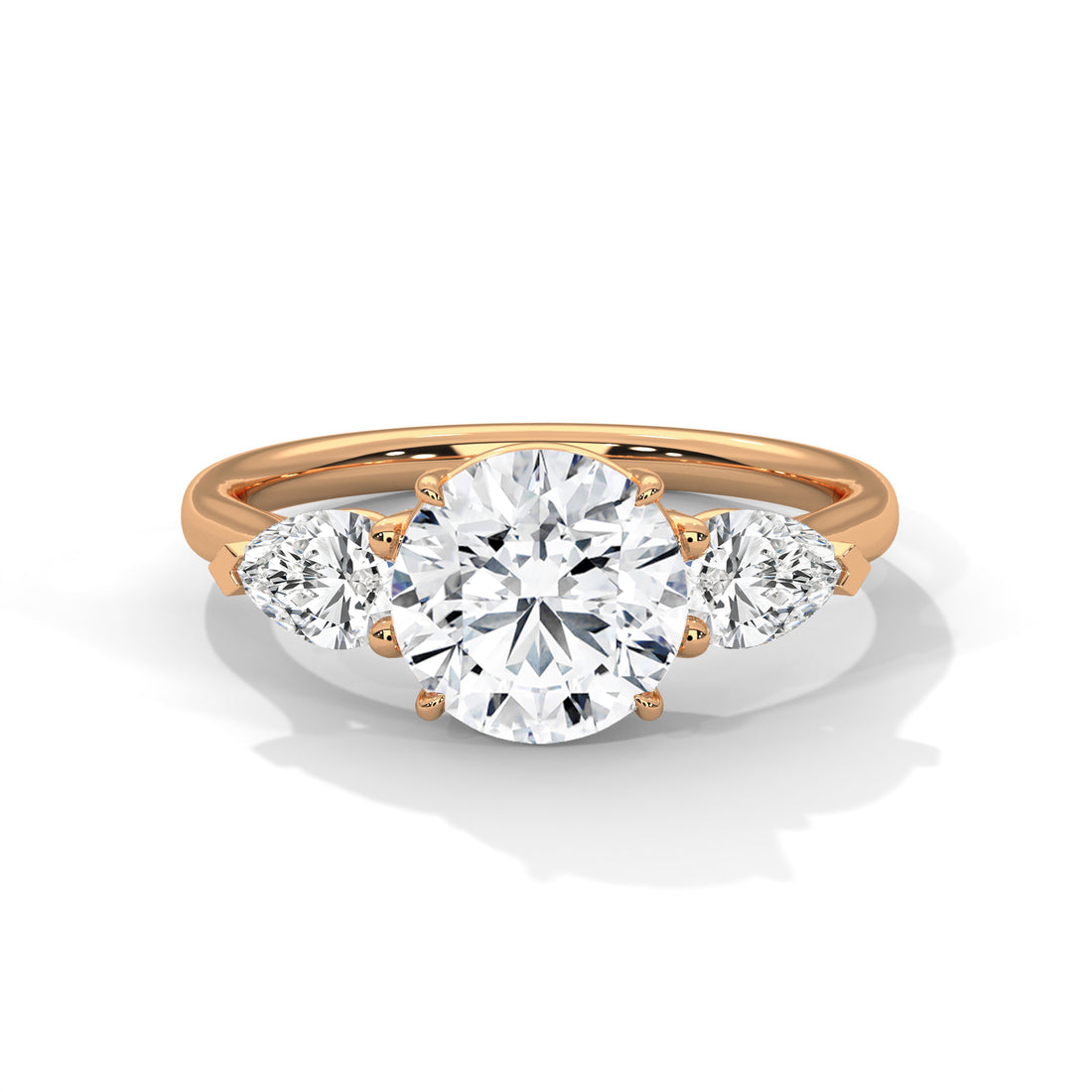 3.00 CT Three Stone Round And Pear Cut Solitaire Diamond Ring
