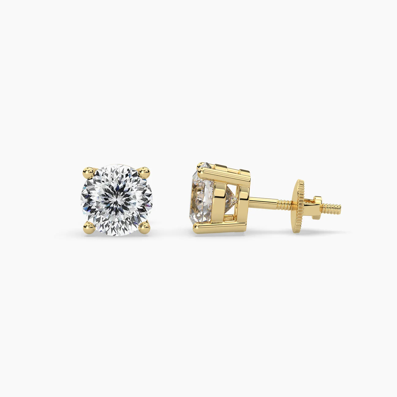 Round Portuguese Cut Moissanite Solitaire Stud Earrings in 925 Sterling Silver with Vermeil Plating