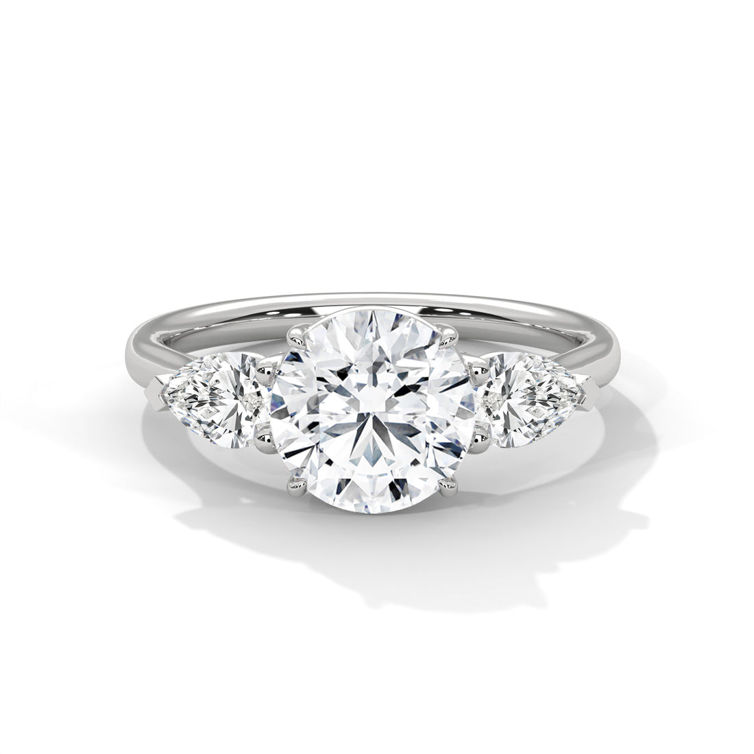 3.00 CT Three Stone Round And Pear Cut Solitaire Diamond Ring