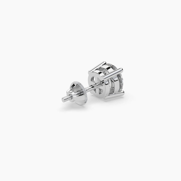 Round Portuguese Cut Moissanite Solitaire Stud Earrings in 925 Sterling Silver with Vermeil Plating
