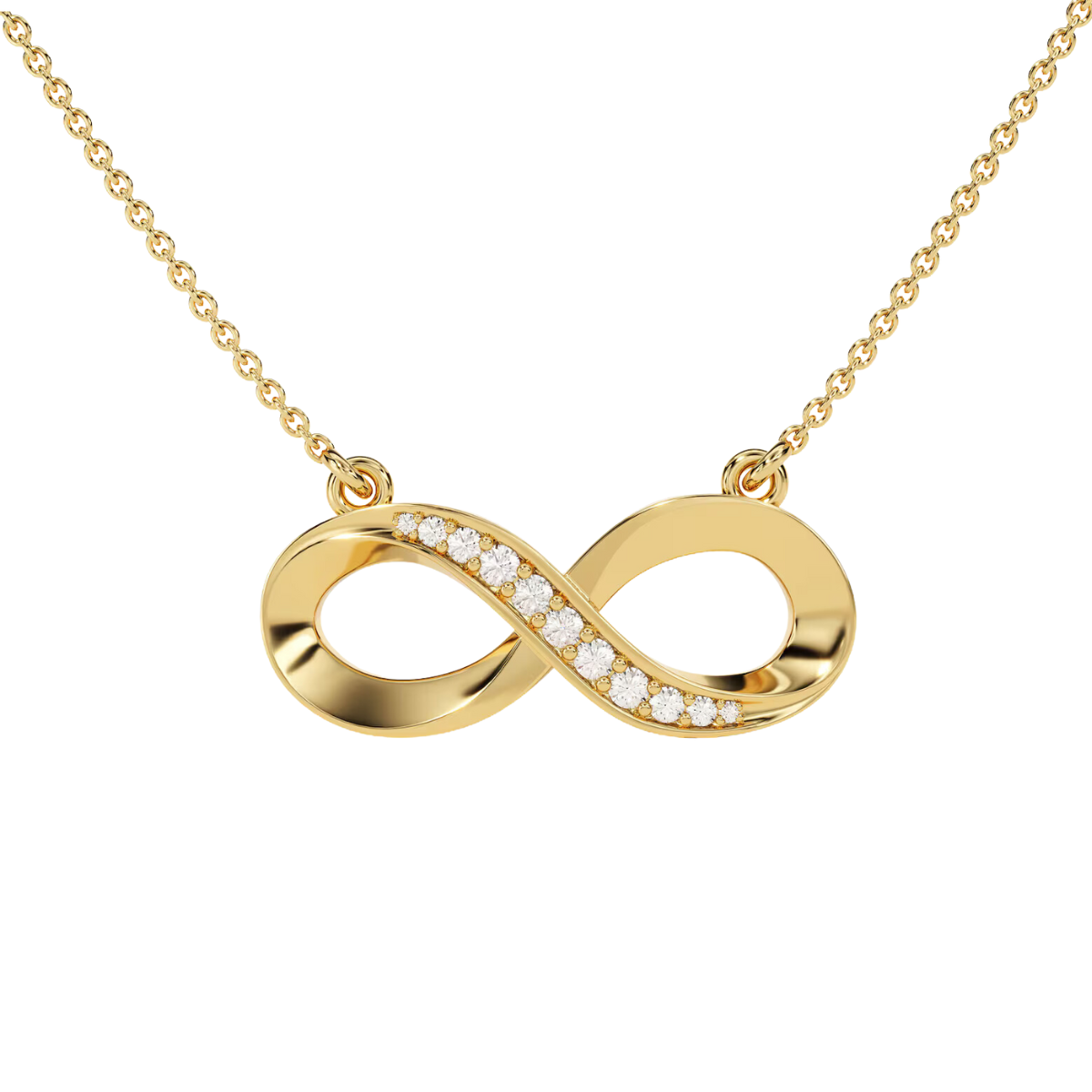 Round Moissanite Elegant Infinity Pendant - 0.11 CARAT in 14K Yellow Gold Plated